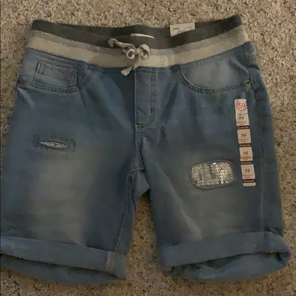 Denim Bermuda shorts with sequin rip detail sz 14